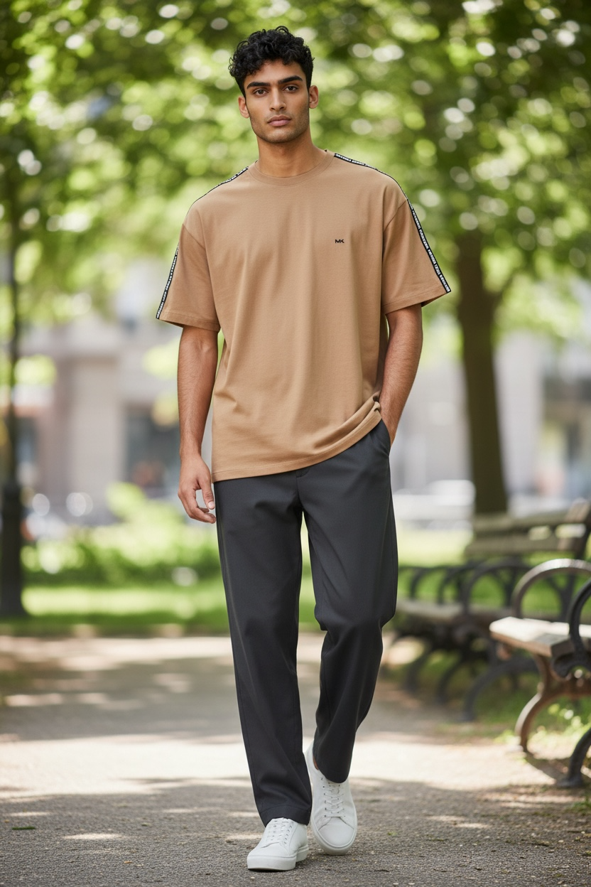 Playera Michael K camel con letras blancas