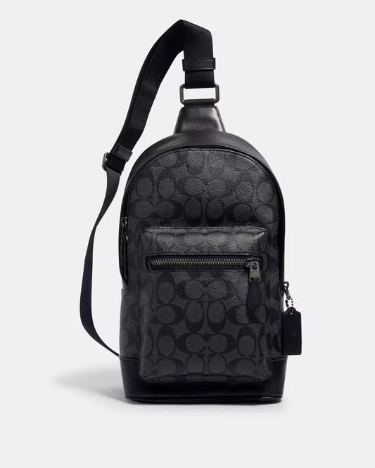 Pechera Coach negra con monogram para caballero West pack