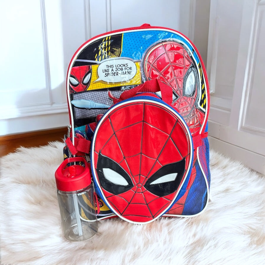 Backpack del Hombre araña azul con rojo, lonchera y vasito