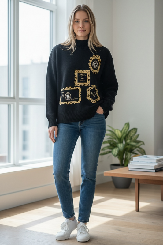 Suéter Karl Lagerfeld negro con botones en el cuello