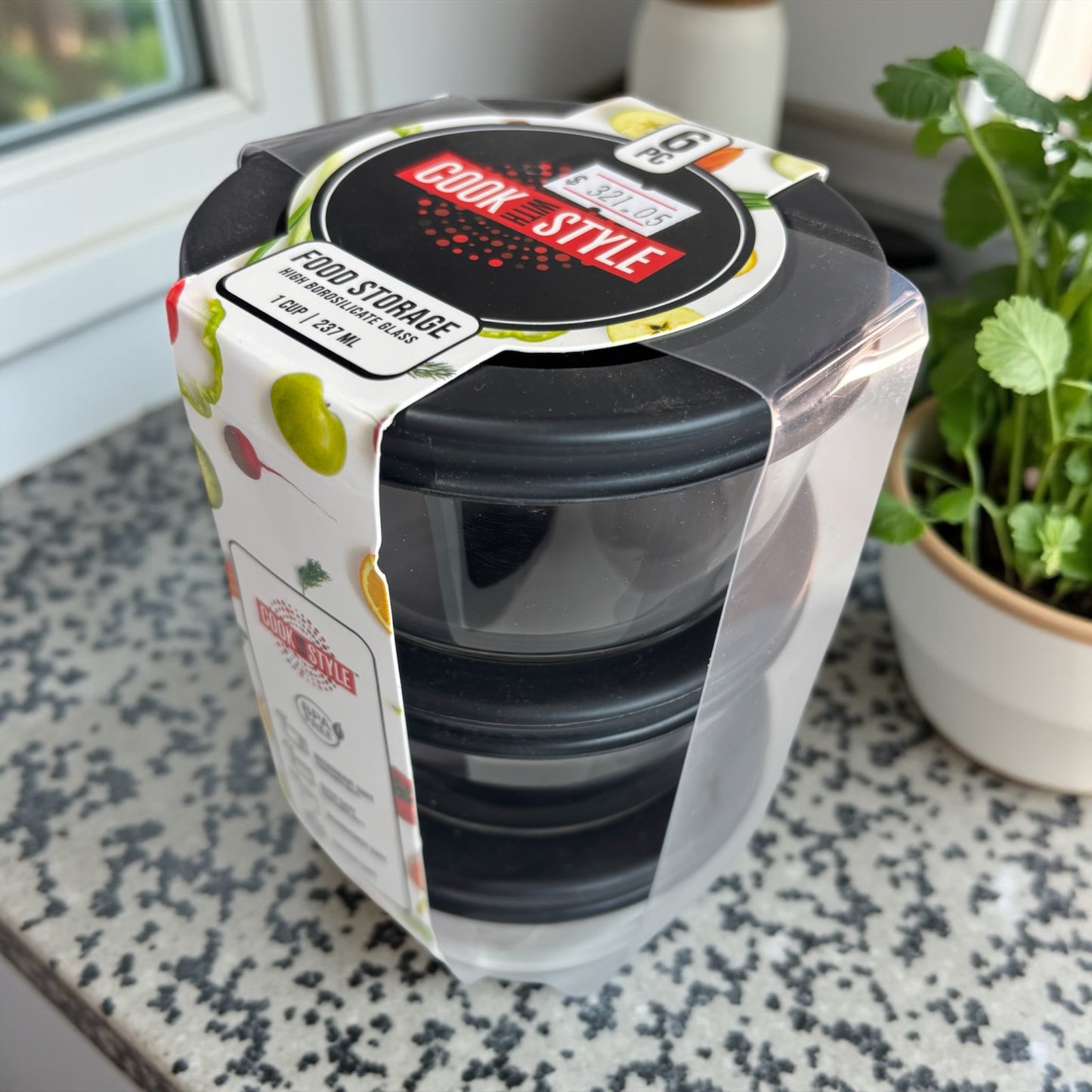 Contenedores Cook With Style redondos con tapa negra 237ml