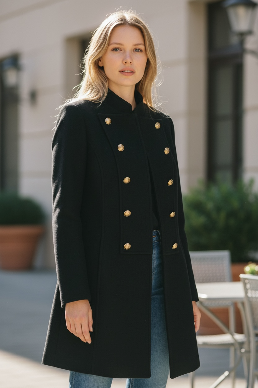 Abrigo Tommy H negro de botones