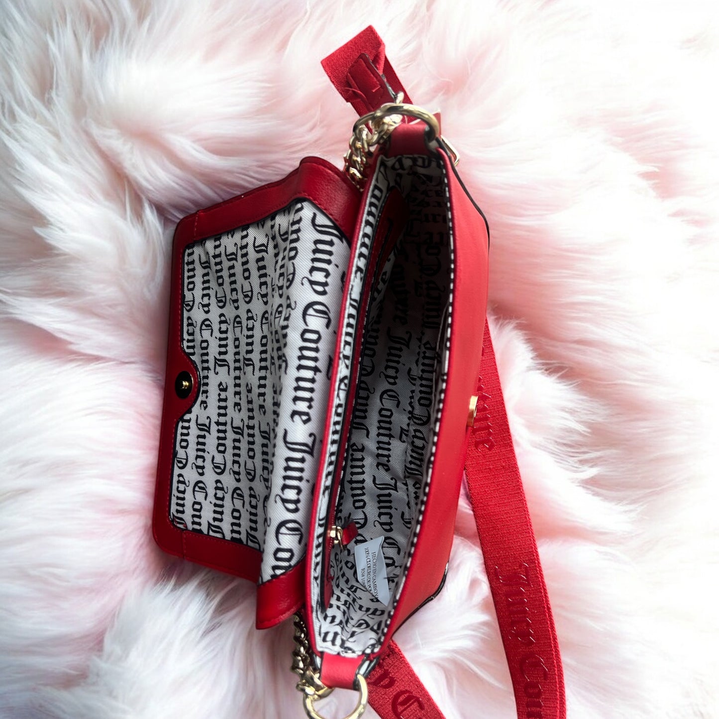 Crossbody Juicy C roja con brillos dorados