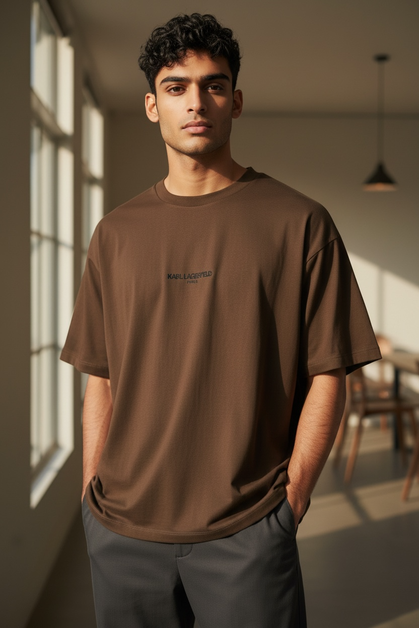 Playera Karl Lagerfeld café con letras negras