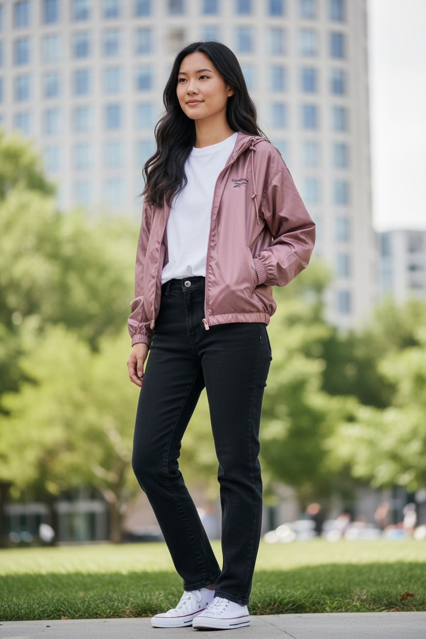 Rompevientos Reebok rosa marrón