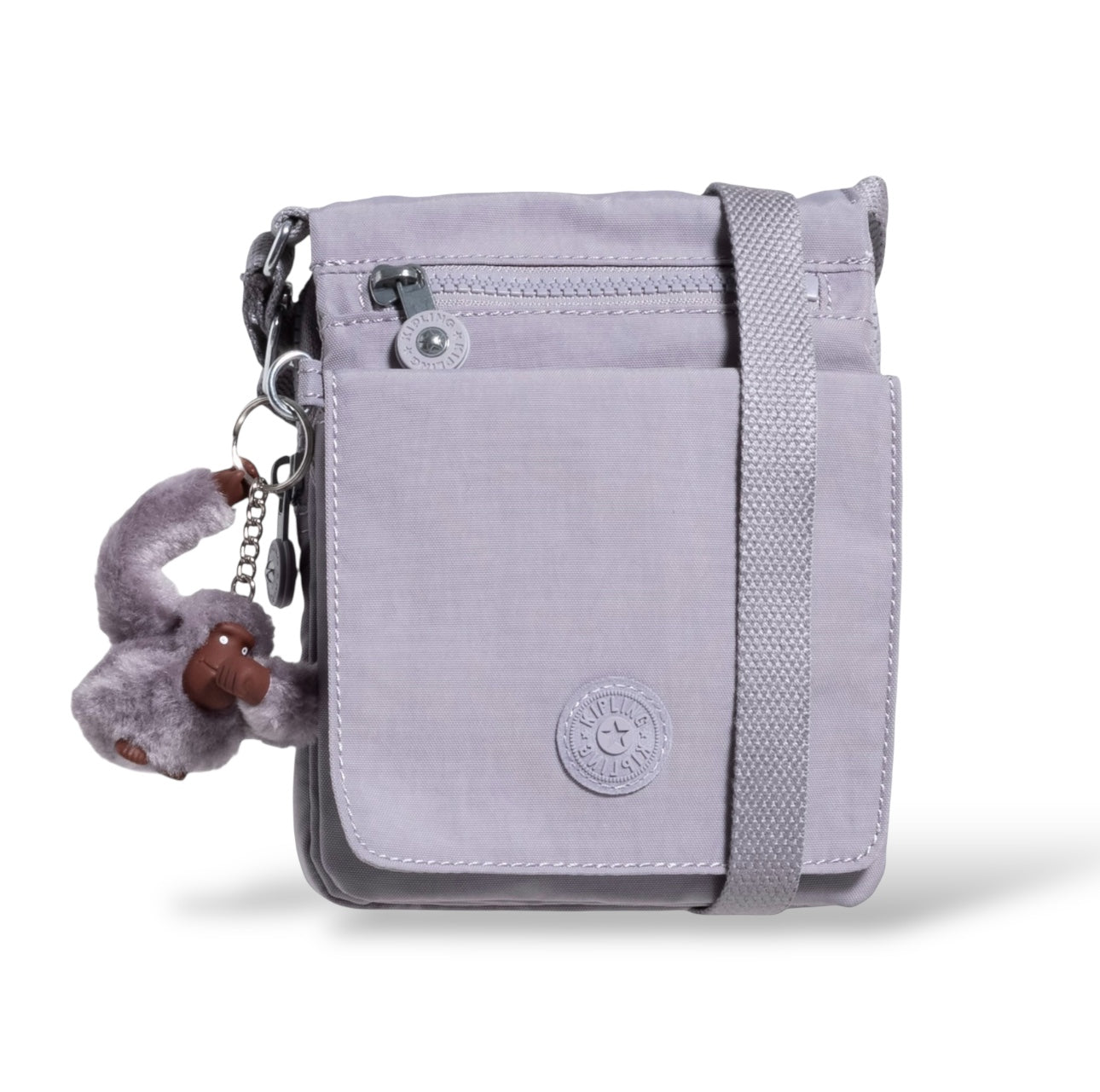 Crossbody Kipling Dove Grey lila con changuito