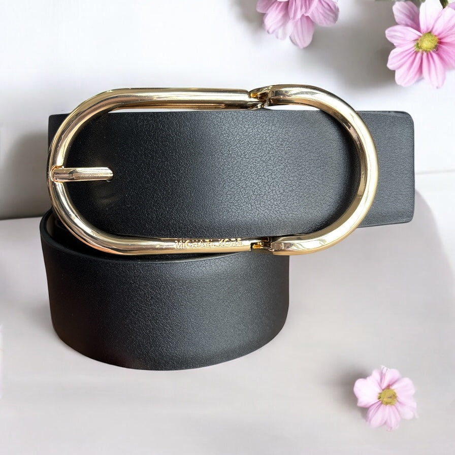 Cinturón Michael k negro hebilla grande dorada