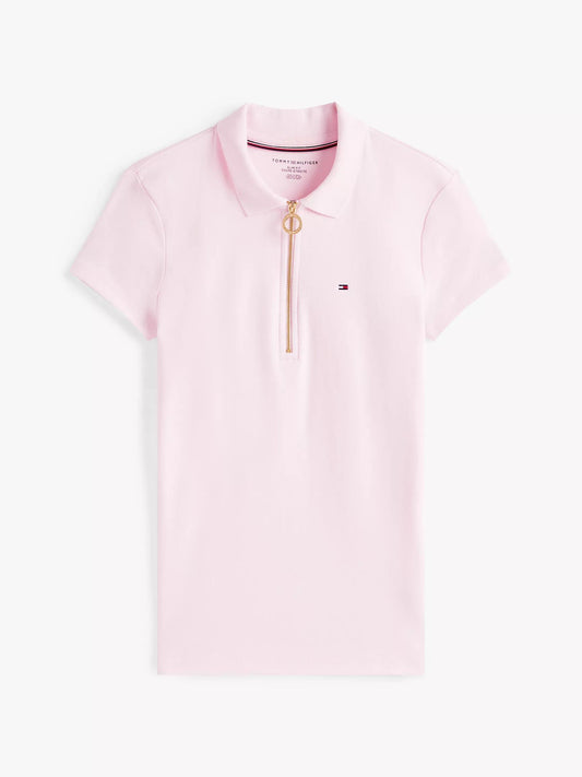 Playera Tommy H rosa tipo Polo cierre  y dije dorado