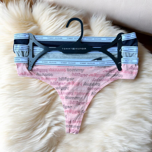 Tangas Tommy H rosa, gris y azul marino 3 pz