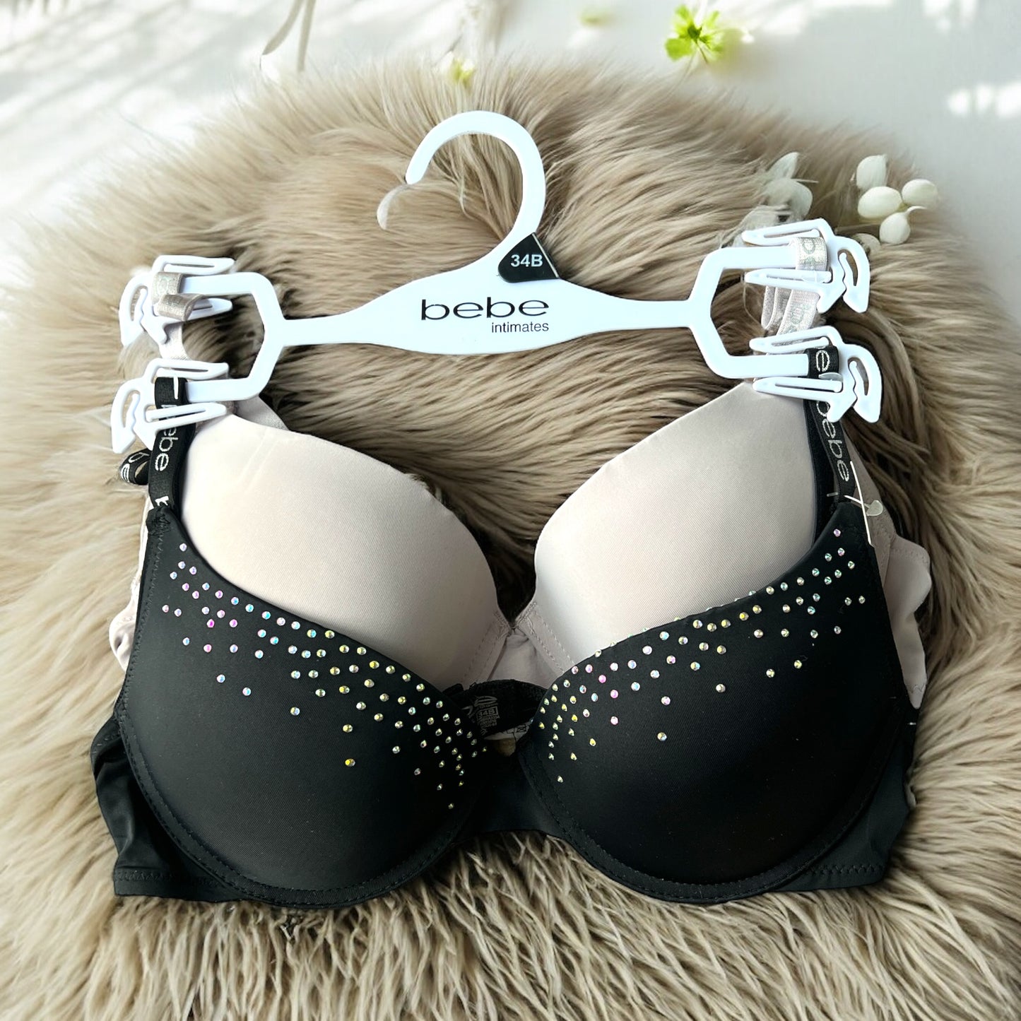Brasier Bebe negro y nude, con piedras tornasol
