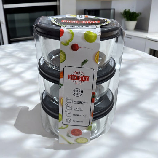 Contenedores Cook With Style de vidrio tapa negra 237ml 3pzs