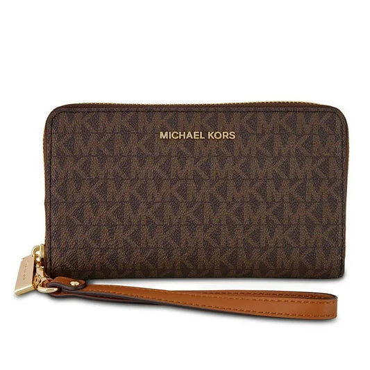 Cartera Michael k chocolate con monogram y strap
