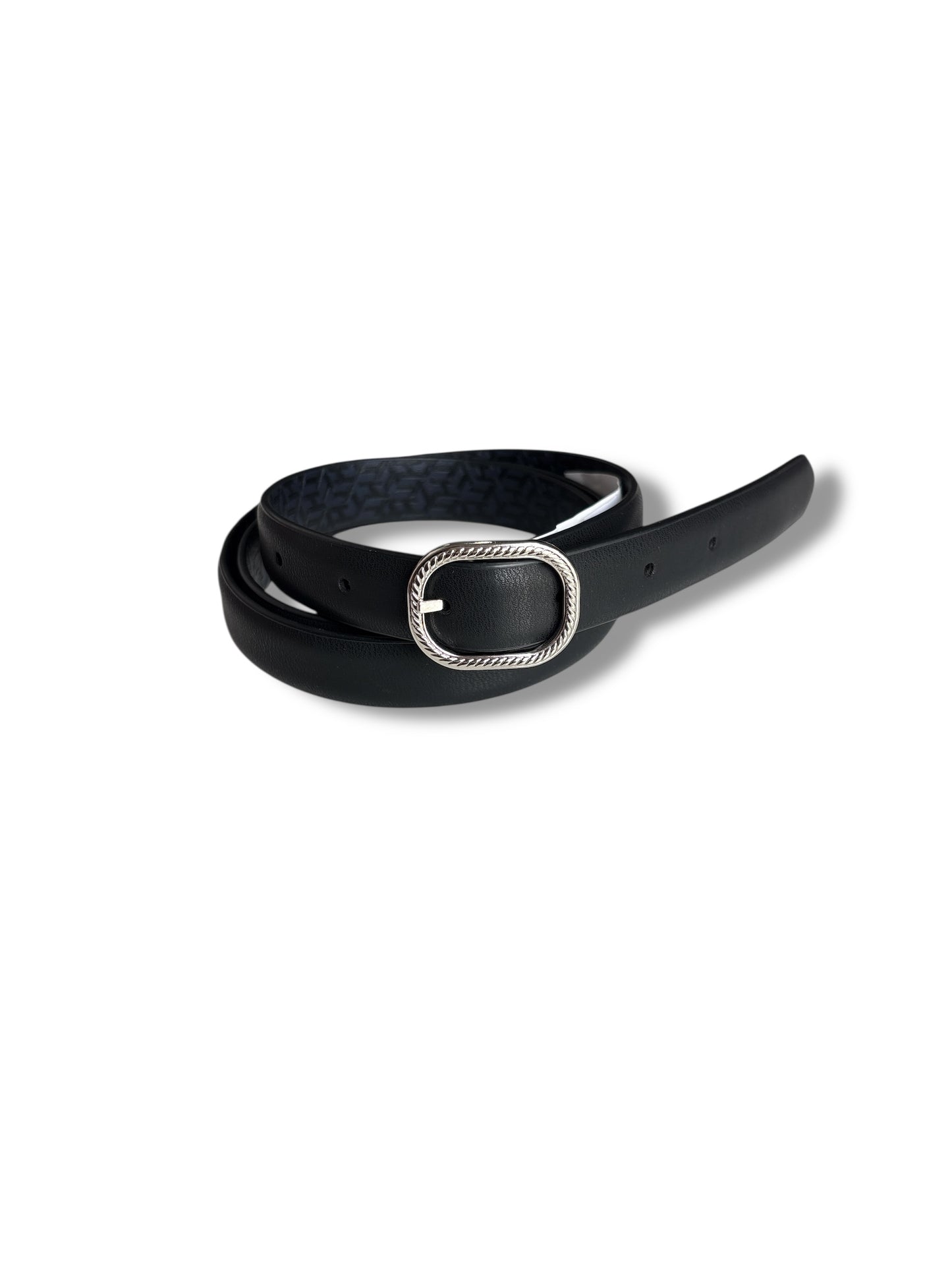 Cinturón Dúo Tommy H camel/trenza placa dorada y negro liso placa plateada
