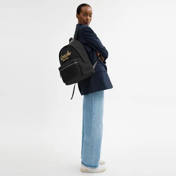 Backpackbook Bag Coach negra, cargo, letras camel