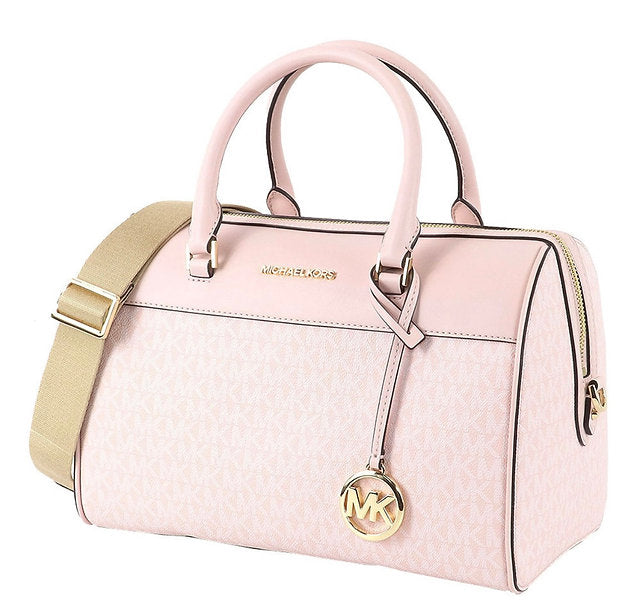 Crossbody Michael K Travel rosa con monogram y detalles dorados