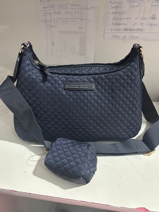 Crossbody Tommy H azul con monedero