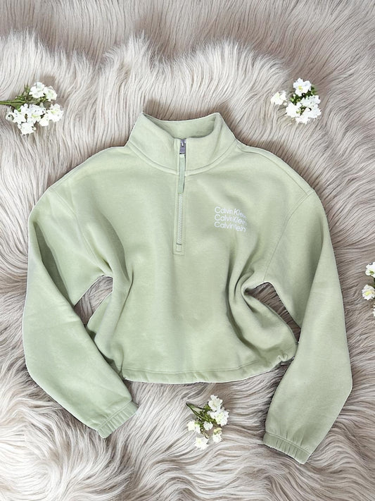 Sudadera Calvin K verde pistache L, letras blancas