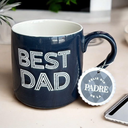 Taza Mejor Papá grande azul marino, letras blancas