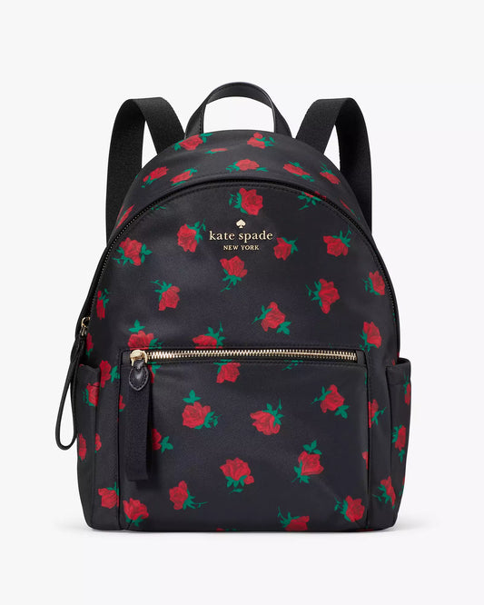 Backpack kate spade negra con rosas