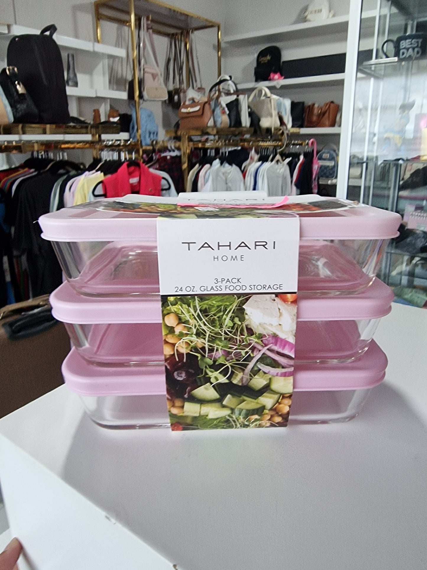 Contenedores Tahari transparente con rosa