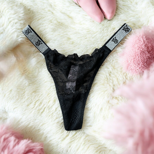 Tanga Victoria’s S negra con brillos
