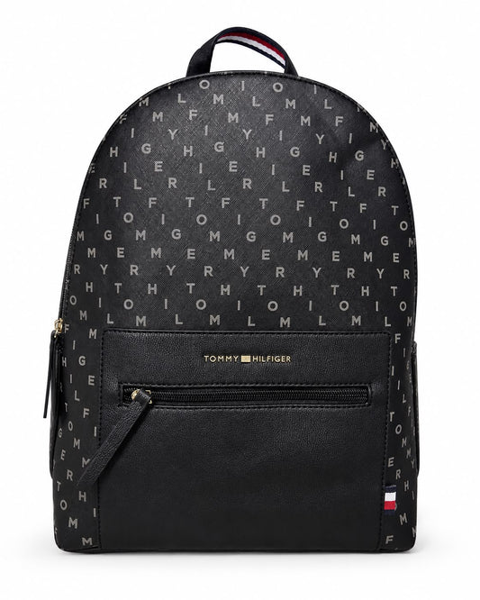 Backpack Tommy H negra con monogram de letras