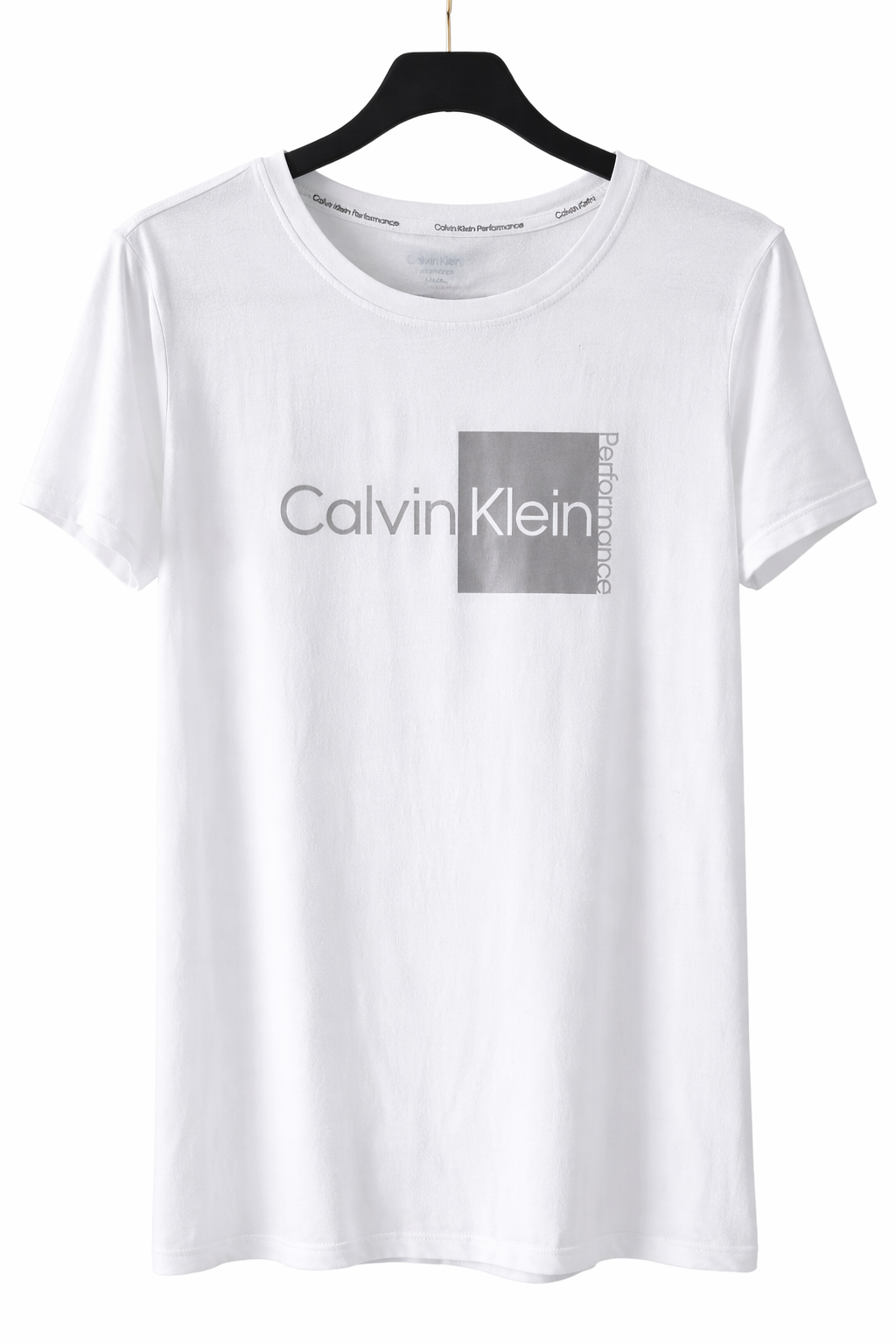 Playera Calvin K blanca con logo plateado