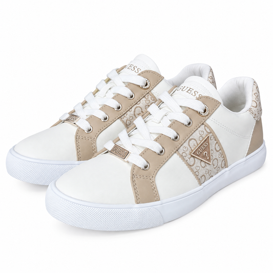 Tenis Guess beige con detalles camel