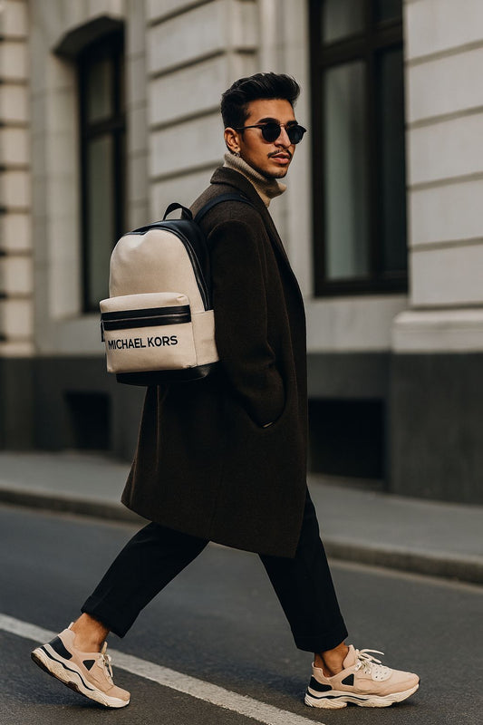 Backpack Michael k yute/negro, strap ajustable y letras en negro