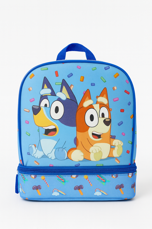 Lonchera Bluey azul estampado brilloso