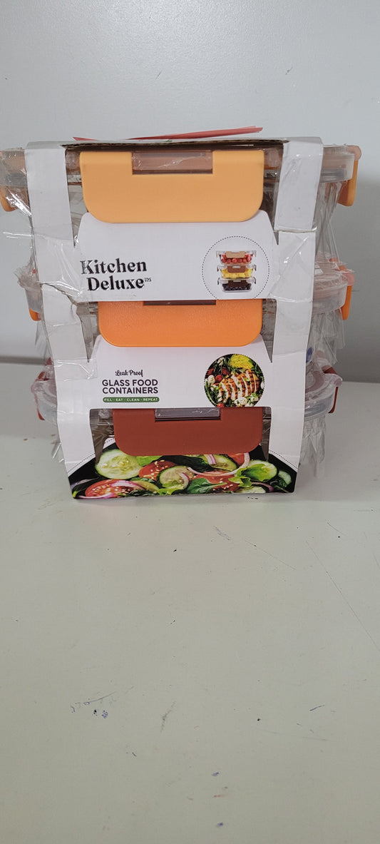 Set de 3 Glass food container, tapa anaranjada