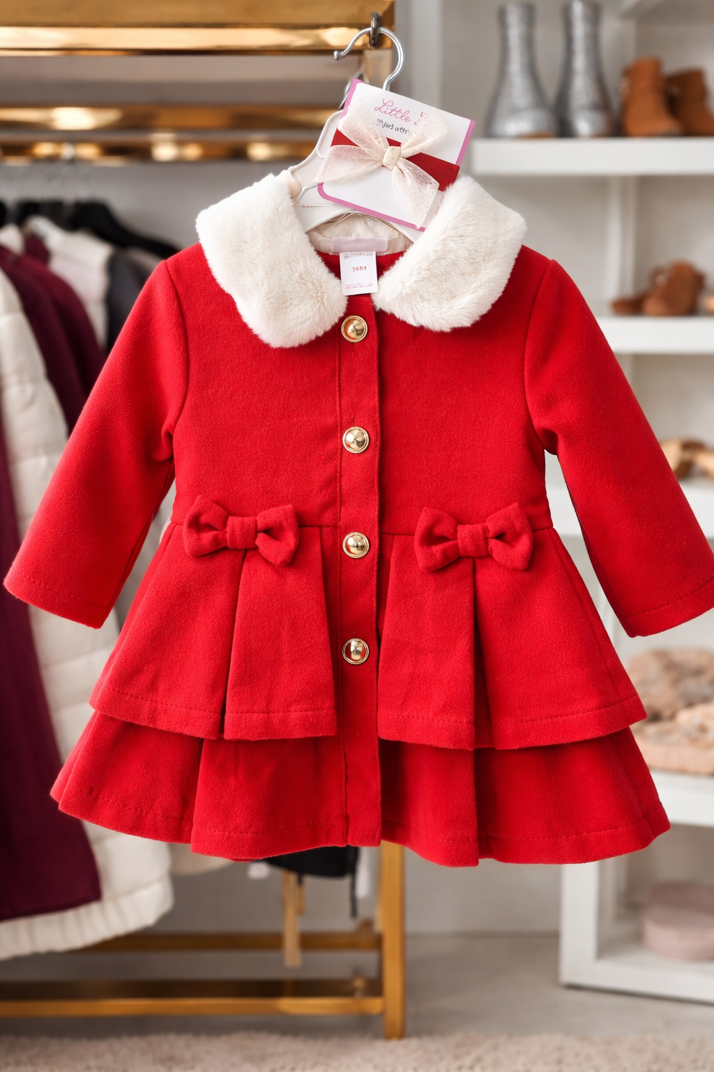 Conjunto Little Lass vestido, abrigo y diadema