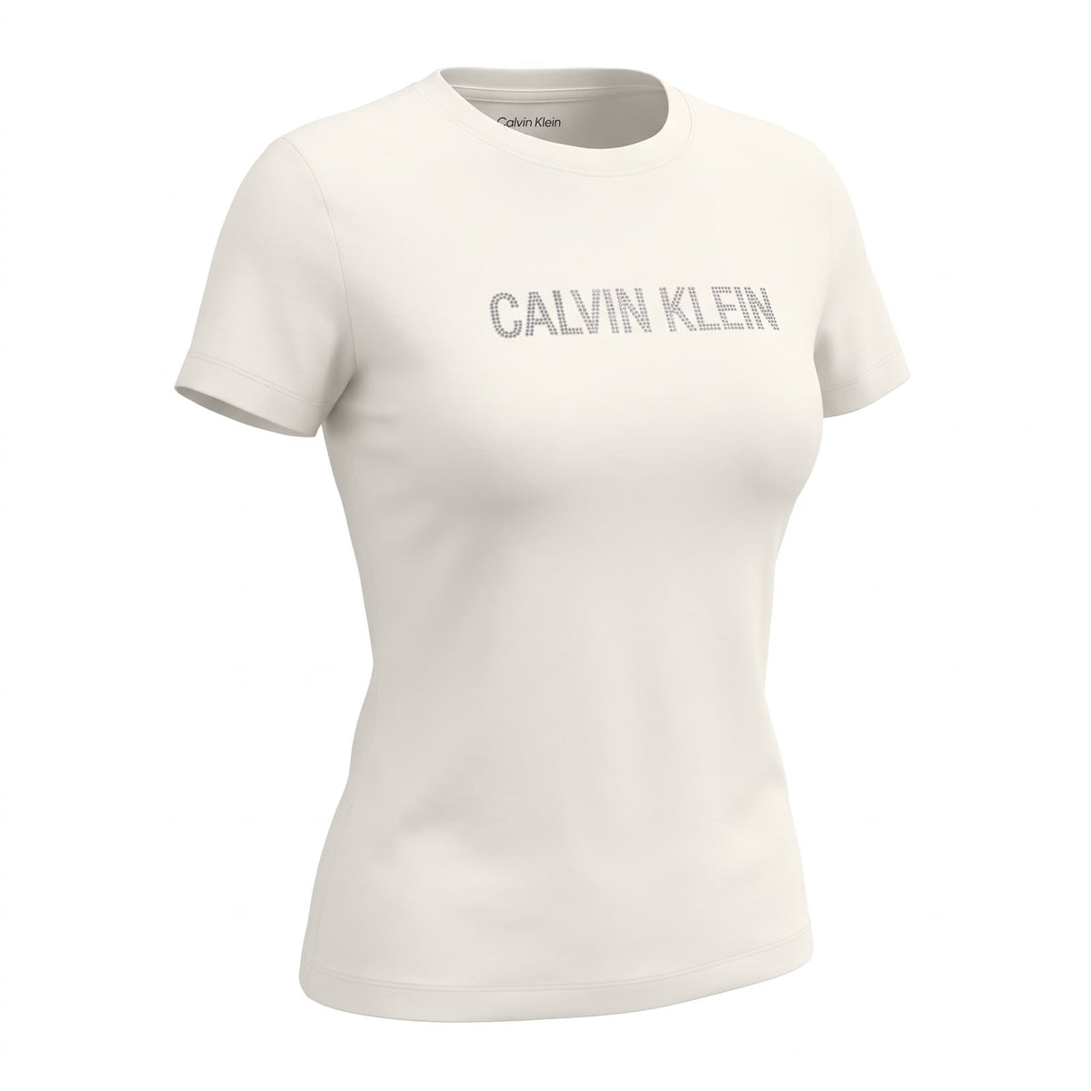 Playera Calvin k beige connletras de brillo