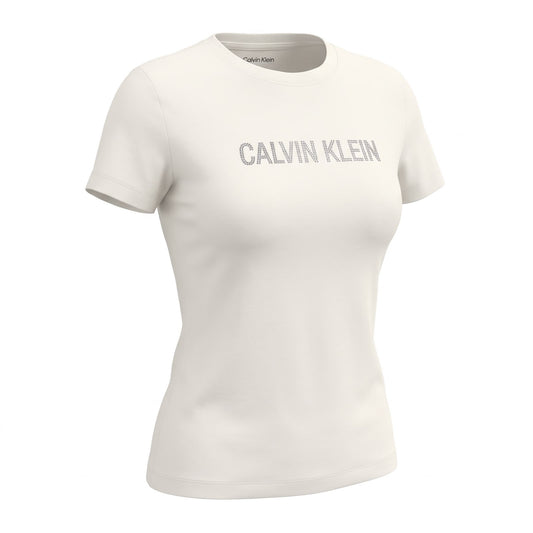 Playera Calvin k beige connletras de brillo