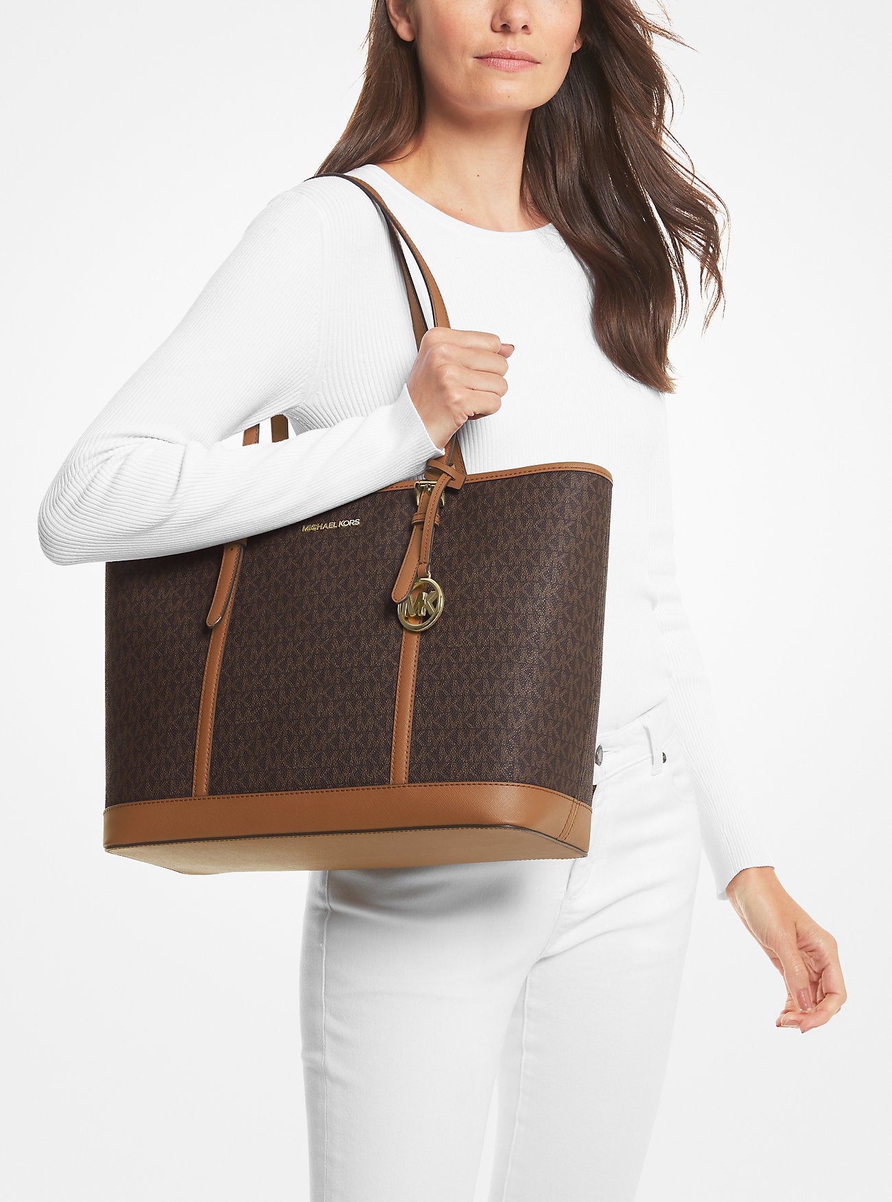 Tote Bag Michael k Jet Set Travel marrón/chocolate con monogram