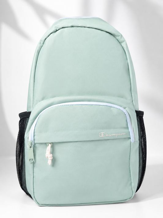 Backpack Champion verde pistache con detalles en beige y negro